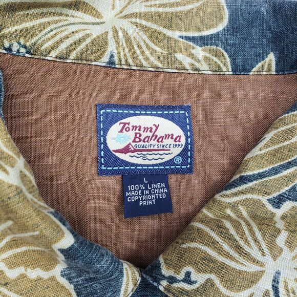 Vintage Tommy Bahama Linen Hawaiian Shirt Mens Large Floral TropicalShort Sleeve - Picture 5 of 8